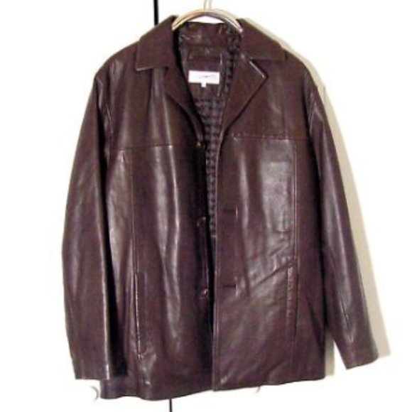 Vtg Brown Leather Calvin Klein Blazer Button Leather Jacket Sz M